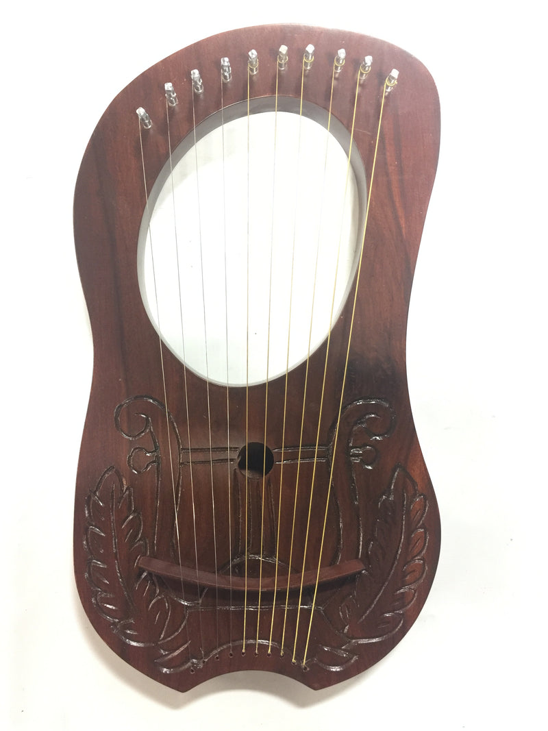 Lyre Harp 10 String Musical Instrument Solid Wood Handmade Carved with Tuning Wrench Extra String