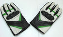 Leather Motorcycle Gloves with Armour Guard on Knuckles White Black Green - STURGIS MIDWEST INC.