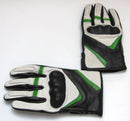 Leather Motorcycle Gloves with Armour Guard on Knuckles White Black Green XL - STURGIS MIDWEST INC.