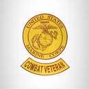 MARINE CORPS COMBAT VETERAN Brown on Gold 2 Patches Set Iron on for Biker Vest and Jacket - STURGIS MIDWEST INC.