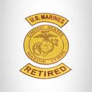 MARINES RETIRED Brown on Gold Iron on 3 Large Back Patches Set for Biker Vest Jacket - STURGIS MIDWEST INC.
