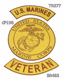 MARINES VETERAN Brown on Gold Iron on 3 Large Back Patches Set for Biker Vest Jacket - STURGIS MIDWEST INC.
