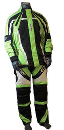 Motorcycle jacket and paints Green On Black Chest size 50 Inchs pant size large - STURGIS MIDWEST INC.