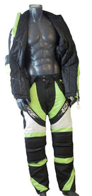 Motorcycle jacket and paints Green On Black Chest size 50 Inchs pant size large - STURGIS MIDWEST INC.