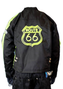 MOTORCYCLE WEATHER JACKET GREEN ON BLACK ROUTE 66 DESIGN CHEST SIZES 56 - STURGIS MIDWEST INC.