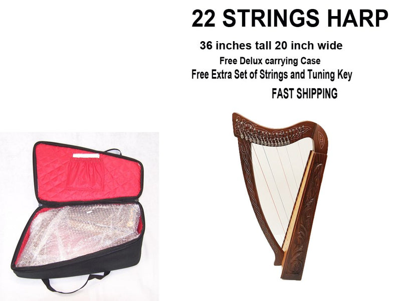 22 String Lever Harp Celtic Irish Style Solid wood free Carrying Bag strings and Tuner
