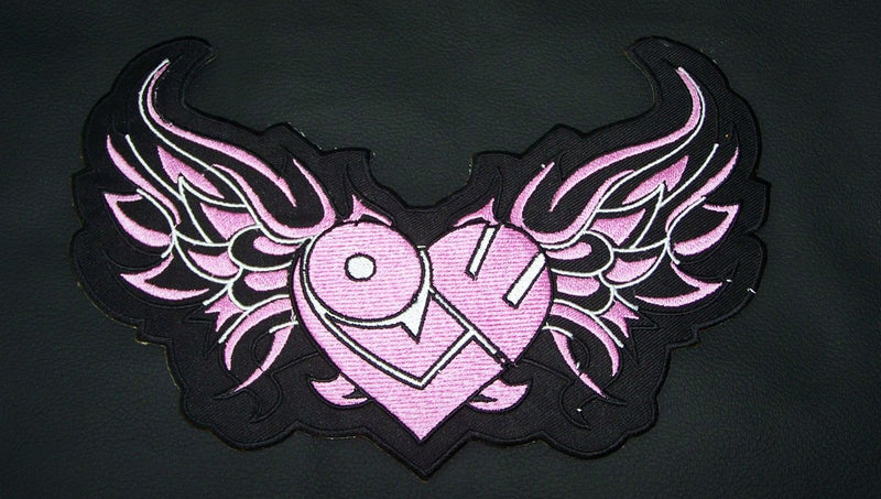 LOVE Patch Pink Heart Wings Flames For Jacket Vest Back Patch Women's-STURGIS MIDWEST INC.