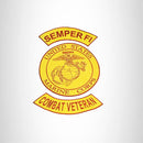 SEMPER FI COMBAT VETERNA Brown on Gold Iron on 3 Large Back Patches Set for Biker Vest Jacket - STURGIS MIDWEST INC.