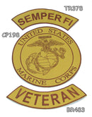 SEMPER FI VETERAN Brown on Gold Iron on 3 Large Back Patches Set for Biker Vest Jacket - STURGIS MIDWEST INC.