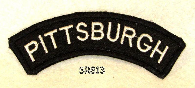 Pittsburgh White on Black Small Rocker Iron on Patches for Biker Vest and Jacket-STURGIS MIDWEST INC.