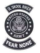 U.S ARMY OL' SKOOL BIKER FEAR NONE Iron on 3 Large Back Patches Set for Biker Vest Jacket - STURGIS MIDWEST INC.