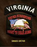 VIRGINIA and NEVER SURRENDER Small Patches Set for Biker Vest - STURGIS MIDWEST INC.