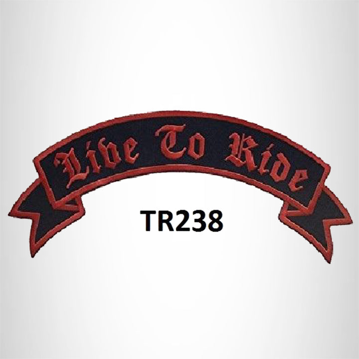 Live to Ride Red on Black Border Iron on Top Rocker Patch for Biker Vest Jacket TR238